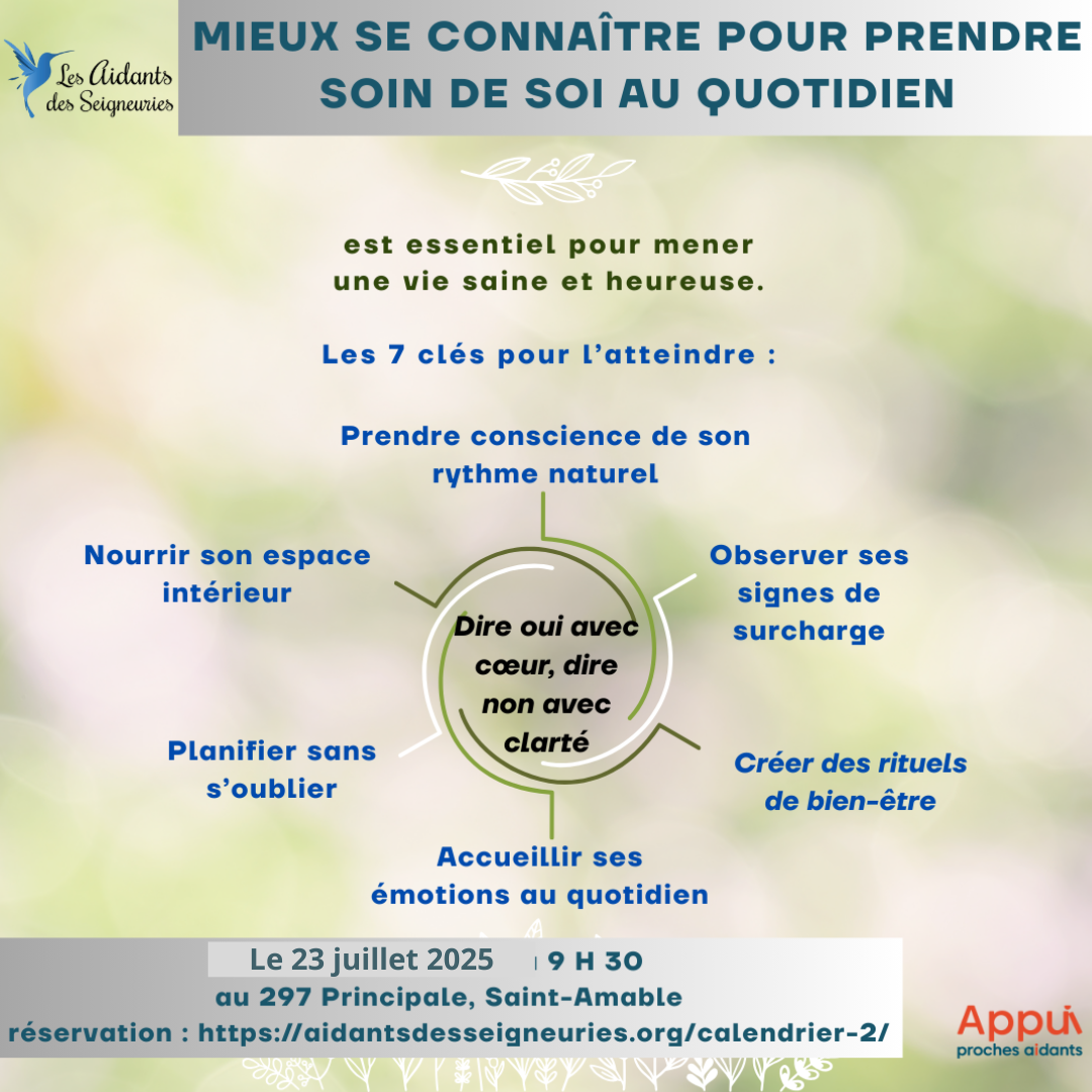 CET ATELIER EST COMPLET - Mieux se connaître pour prendre soin de soi au quotidien